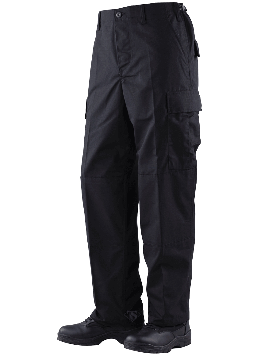 TRU-SPEC BDU pants in black, featuring multiple pockets and a durable design for military and tactical use.